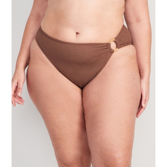 NWT Black Bikini Swim Bottom Size 3X Hi Cut Ring Detail Crochet Like Old Navy - Picture 7 of 10